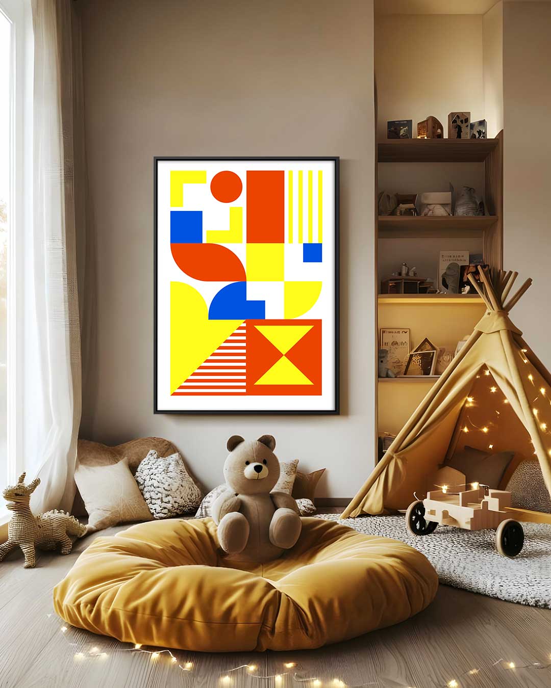 Kleurrijk Geometrisch Kunstwerk – canvas wanddecoratie in portret formaat