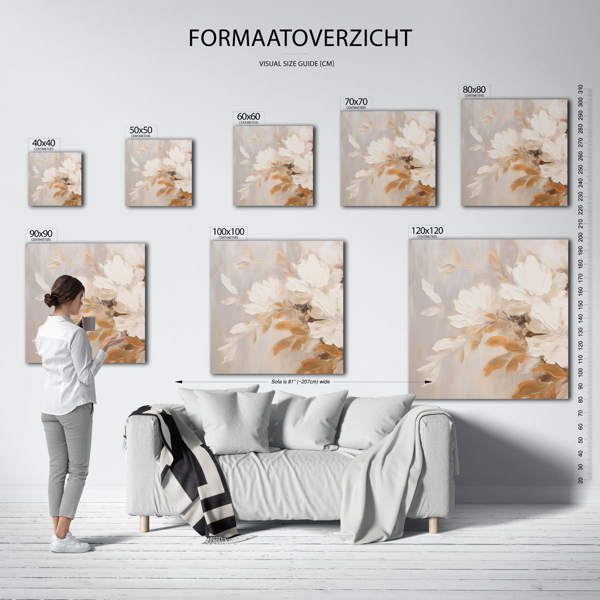 Bloemmotief – vierkante muurposter met abstracte vormen