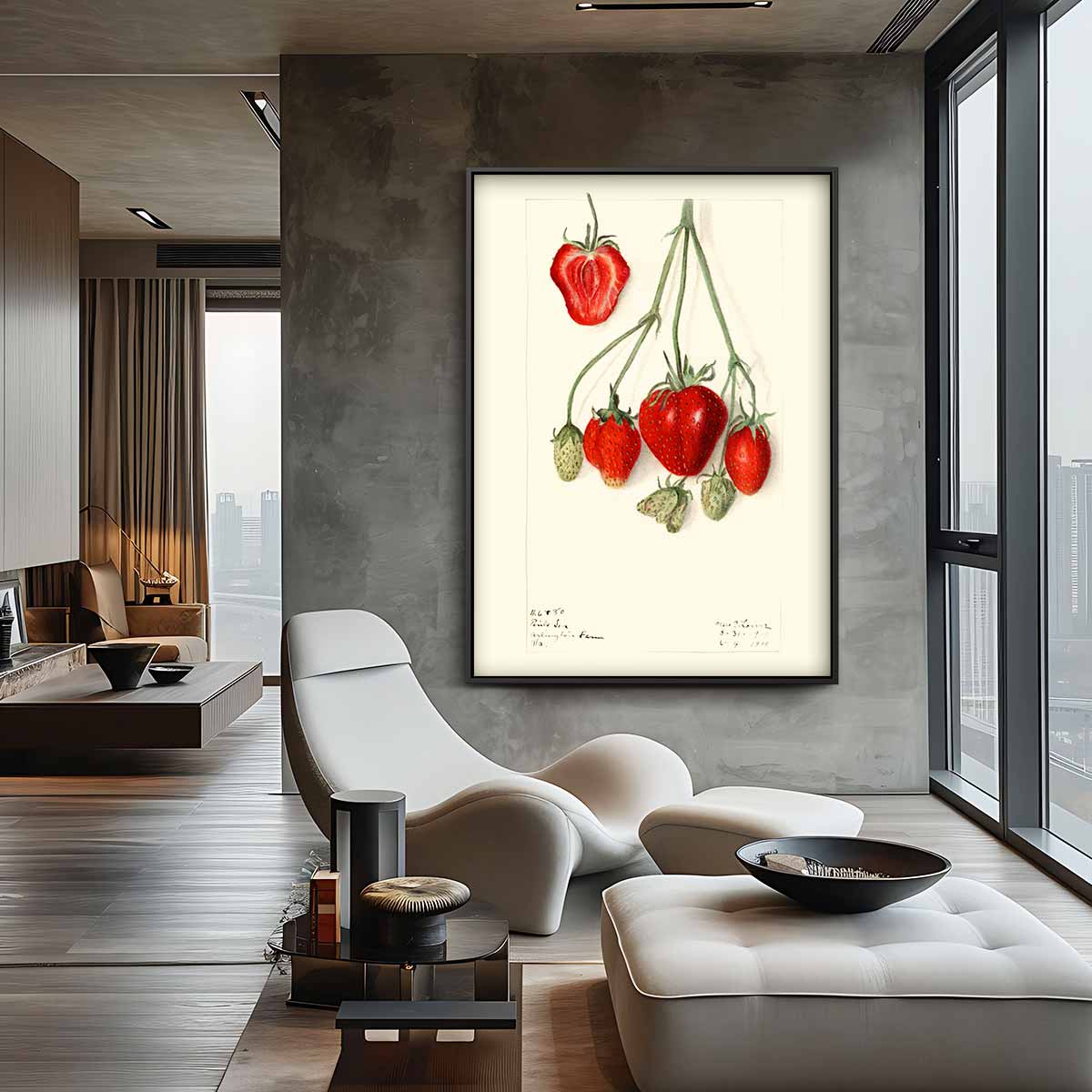 Aardbeien Illustratie – dibond wanddecoratie in staand formaat