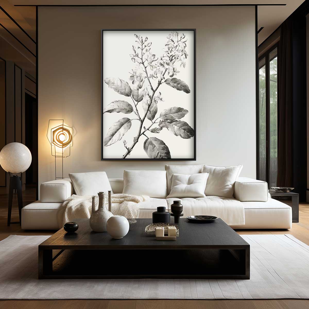 Botanische Schets in Zwart-Wit – dibond wanddecoratie in staand formaat