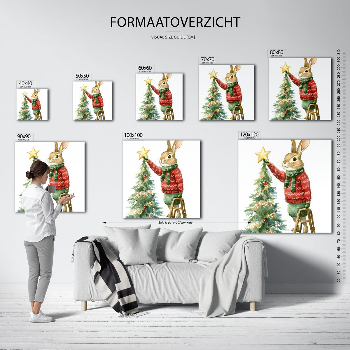 Kerstkonijn met boom – vierkante muurposter voor de kinderkamer