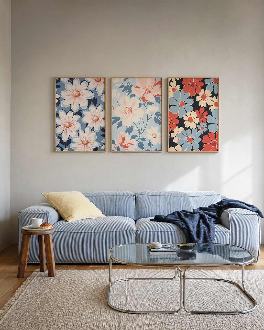 Bloemrijke vlakverdeling posterset – tweede productweergave – deze posterset toont grote, witte bloemen met roze accenten