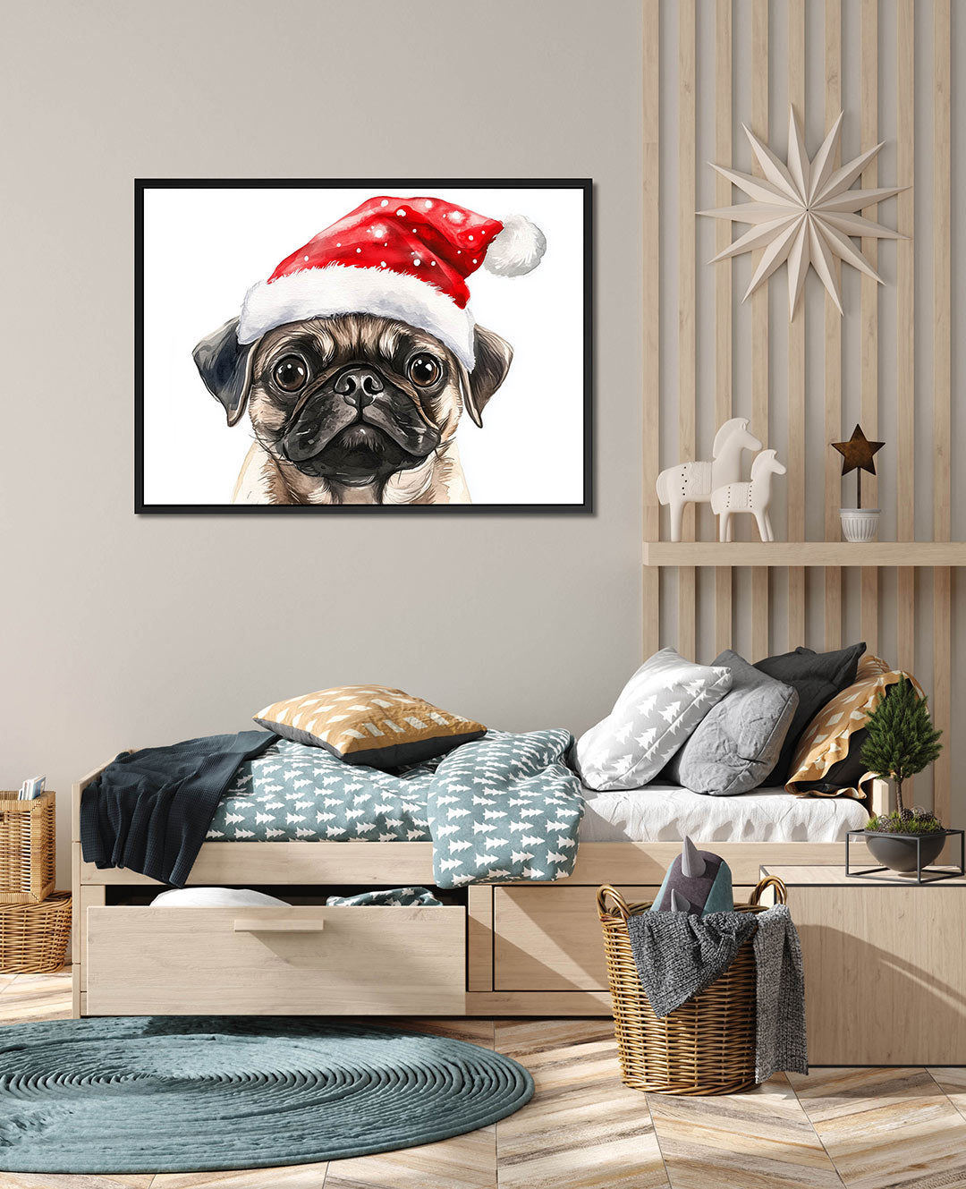 Kersthond portret – wanddecoratie in interieur