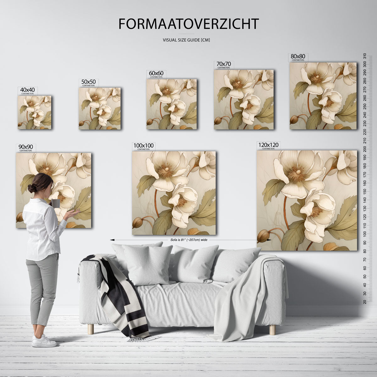 Bloemen en bladeren – vierkante muurposter met bloemen