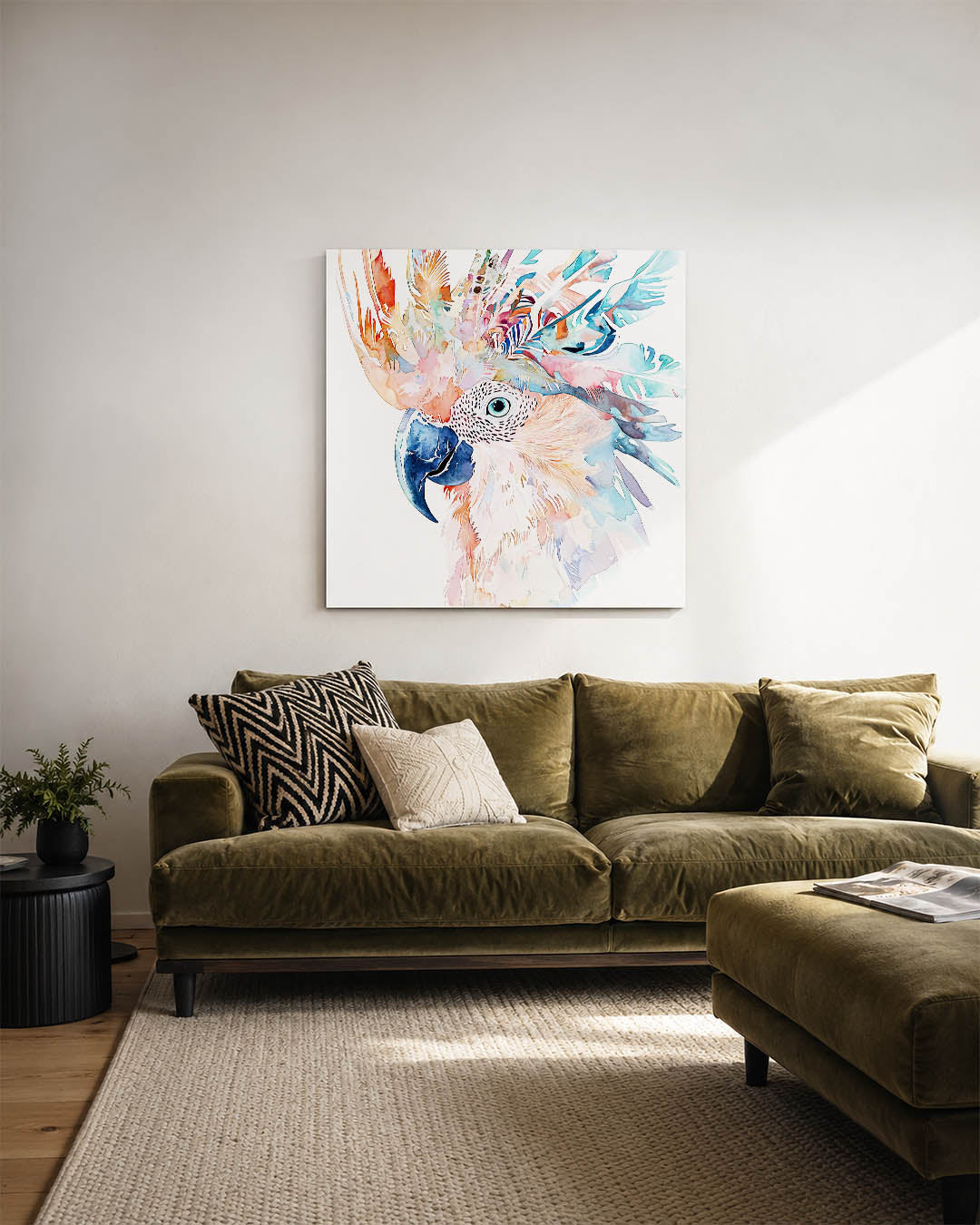 Vrolijke vogel illustratie kunstwerk – sfeerbeeld – dit kunstwerk toont een kleurrijke vogel met een speelse mix van vormen