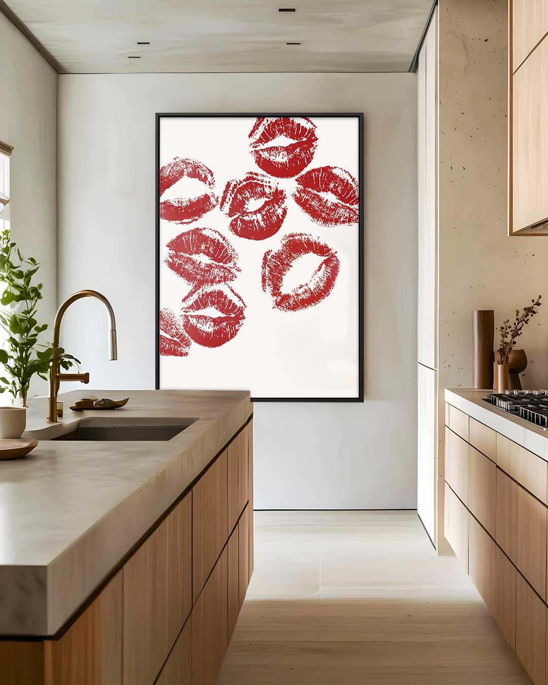 Luxe Lippenafdrukken Kunstwerk – modern portret kunstwerk van WallArtistic