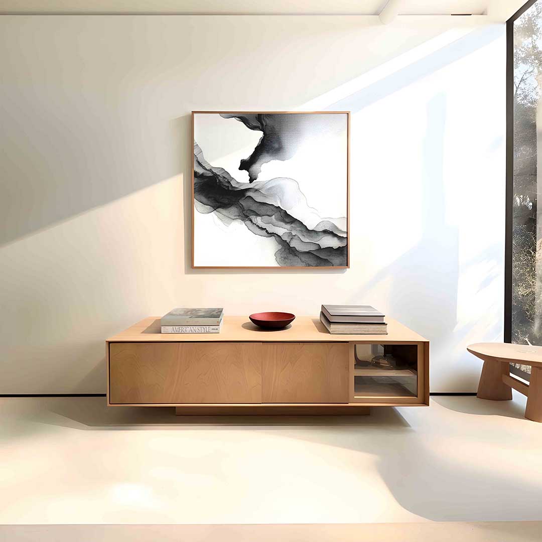 Abstracte zwart wit golven – vierkante abstracte wanddecoratie van WallArtistic
