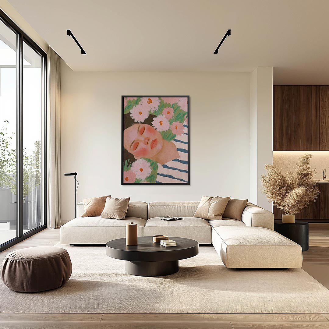 Dromerige bloemenportret – staand wanddecoratie kunstwerk