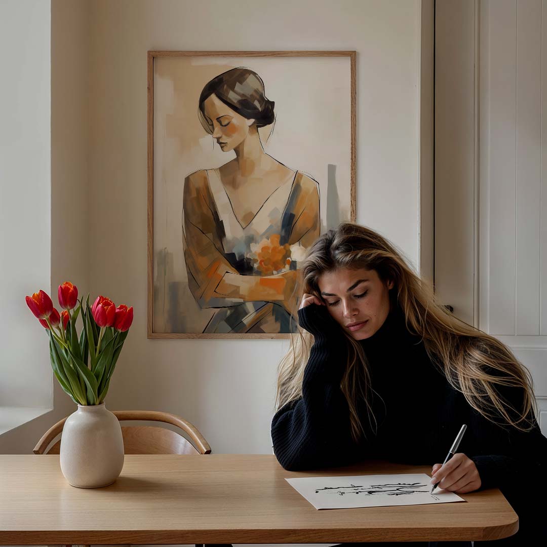 Elegante Damesportret – staande vrouwelijke wanddecoratie van WallArtistic