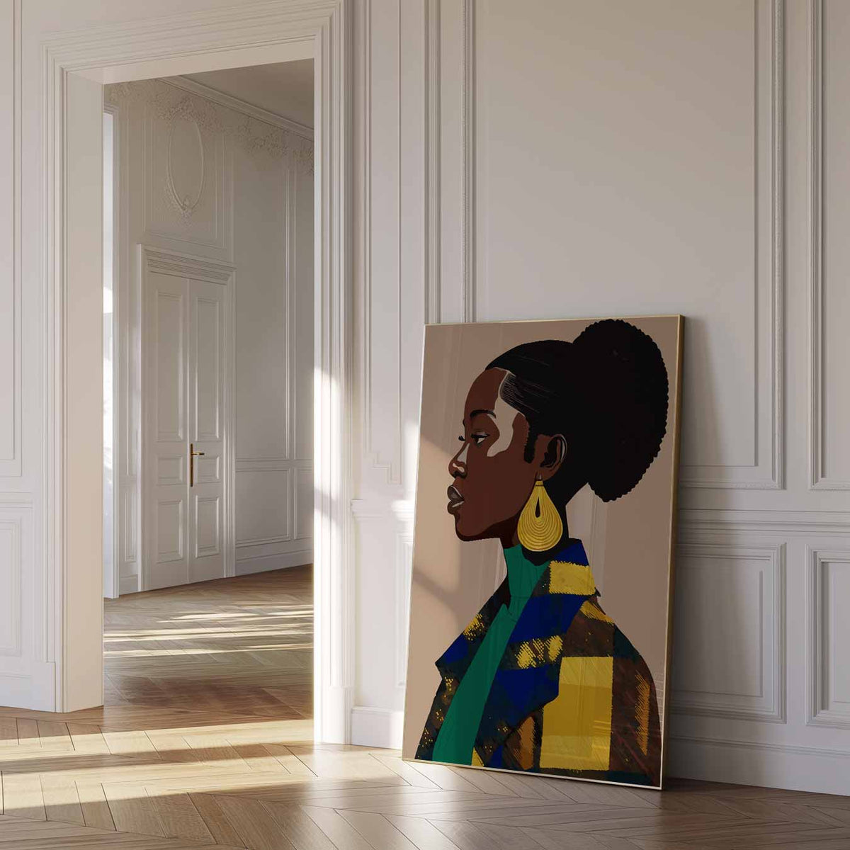 Chic Portret Met Gouden Accenten – zomer poster als frisse staande wanddecoratie