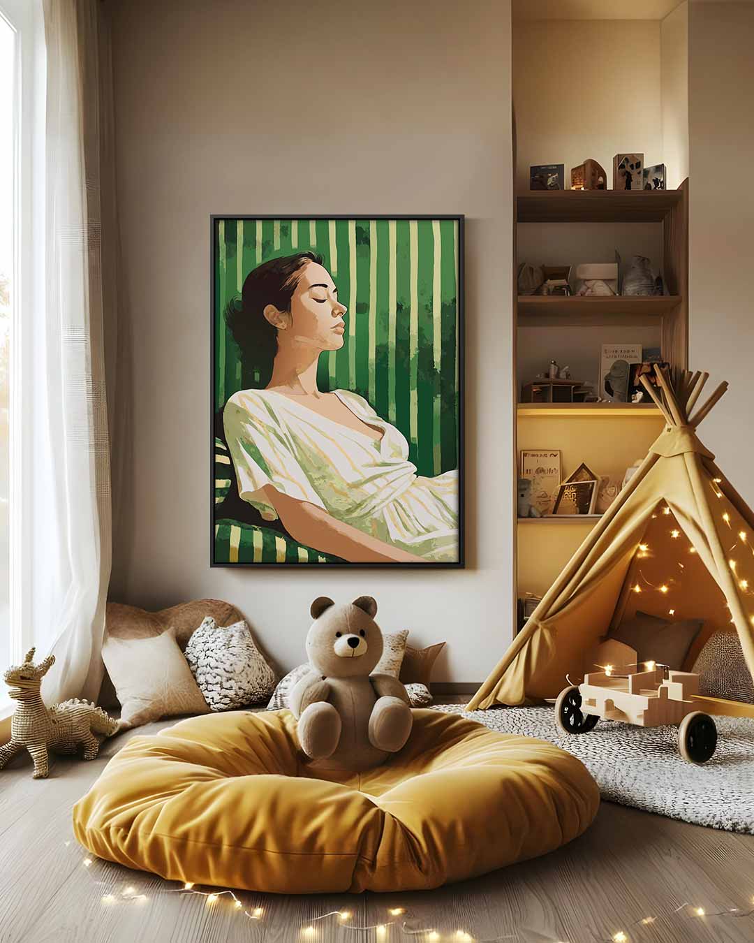 Rust in Groen – modern portret kunstwerk van WallArtistic