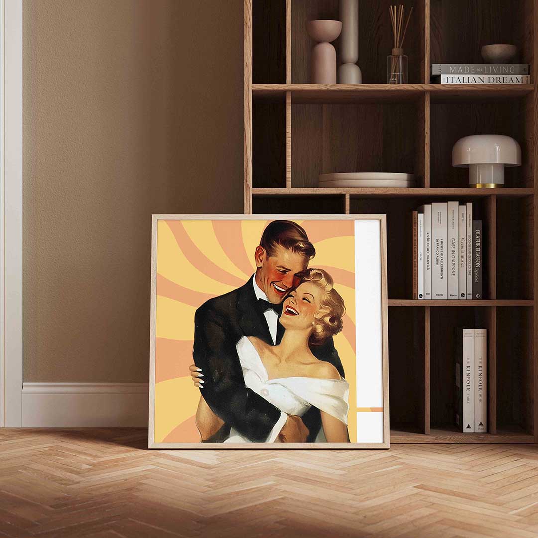 Lachend koppel – kleurrijke Pop Art poster in vierkant formaat