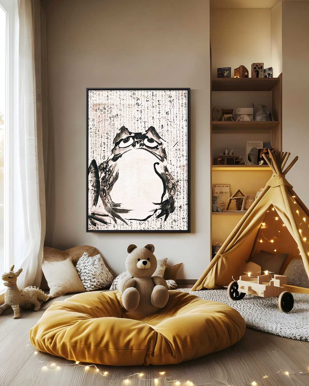 Kikker met Kalligrafie – staand kunstwerk voor modern interieur