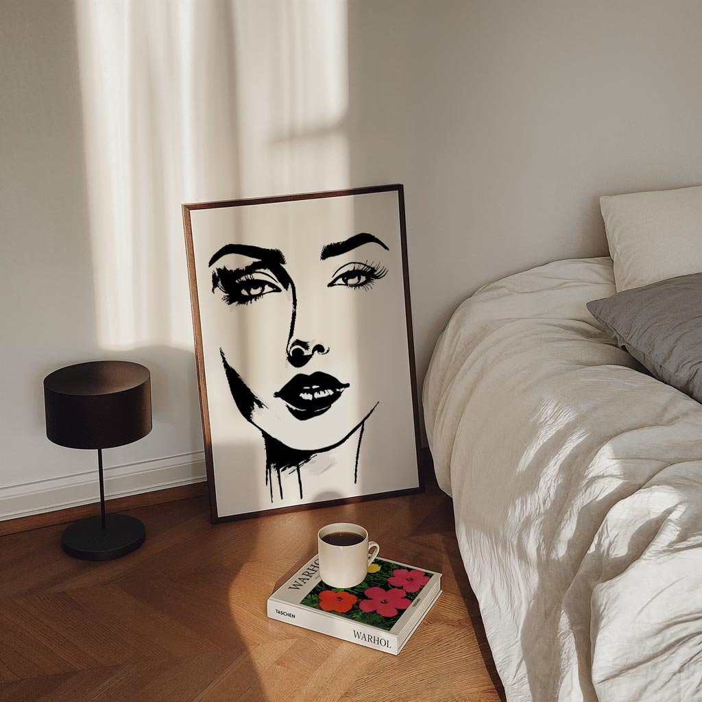 Stijlvolle Gezichtsillustratie – staande Popart wanddecoratie van WallArtistic