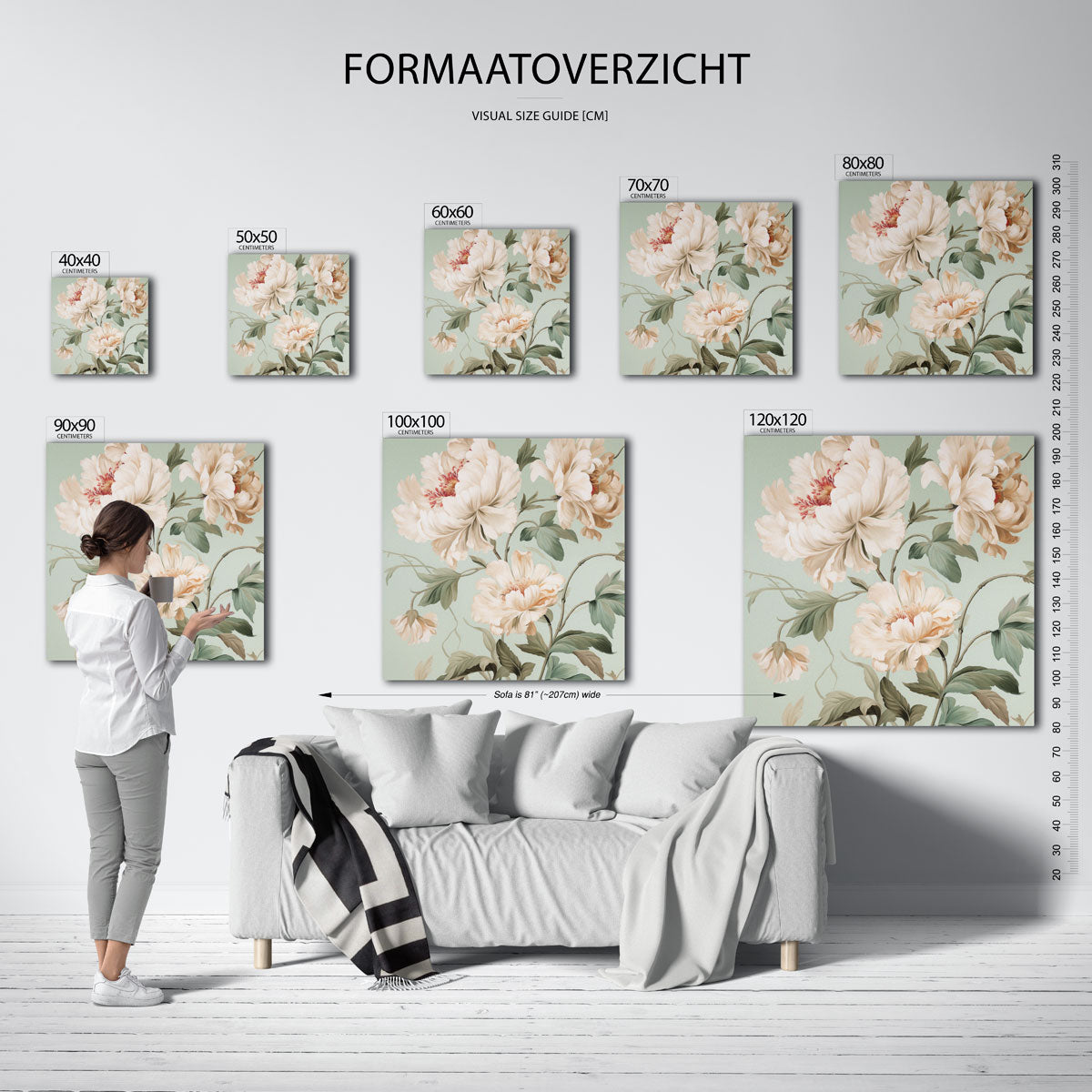Bloemen en bladeren – vierkante muurposter met bloemen