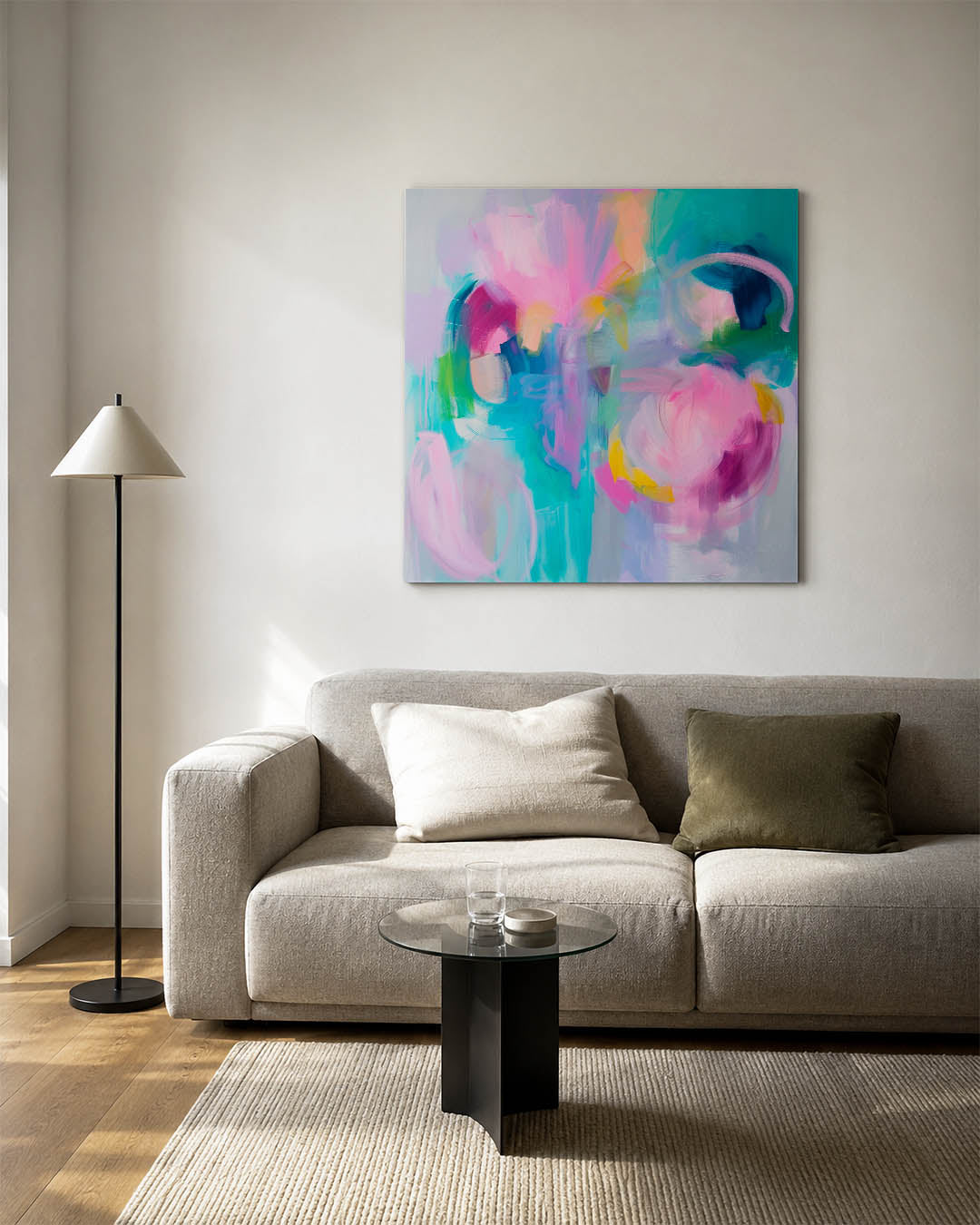Dynamische kleurenexplosie kunstwerk – vierkante wanddecoratie – dit kunstwerk toont een levendige mix van vloeiende vormen