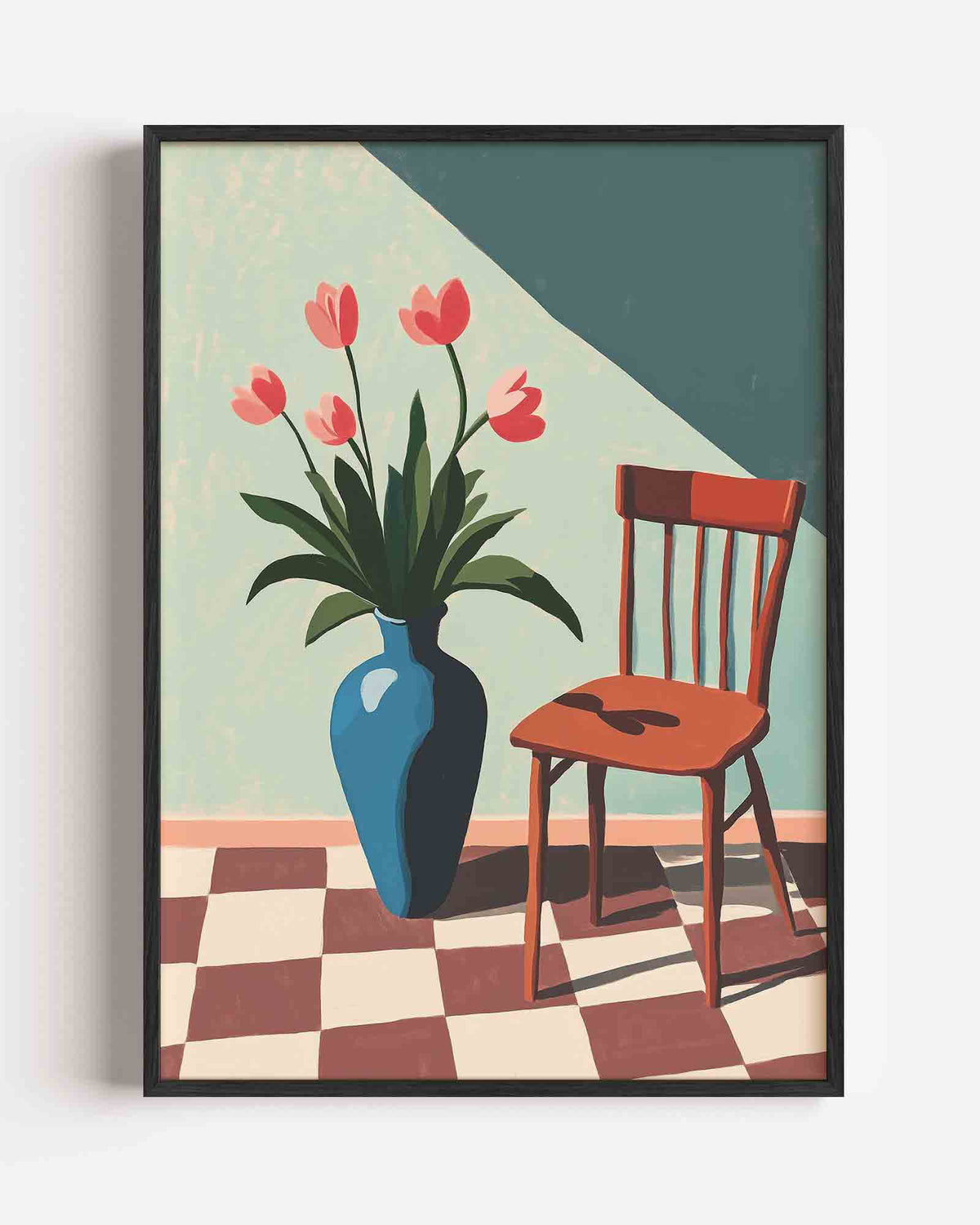Bloemen en stoel – moderne portret poster als wanddecoratie
