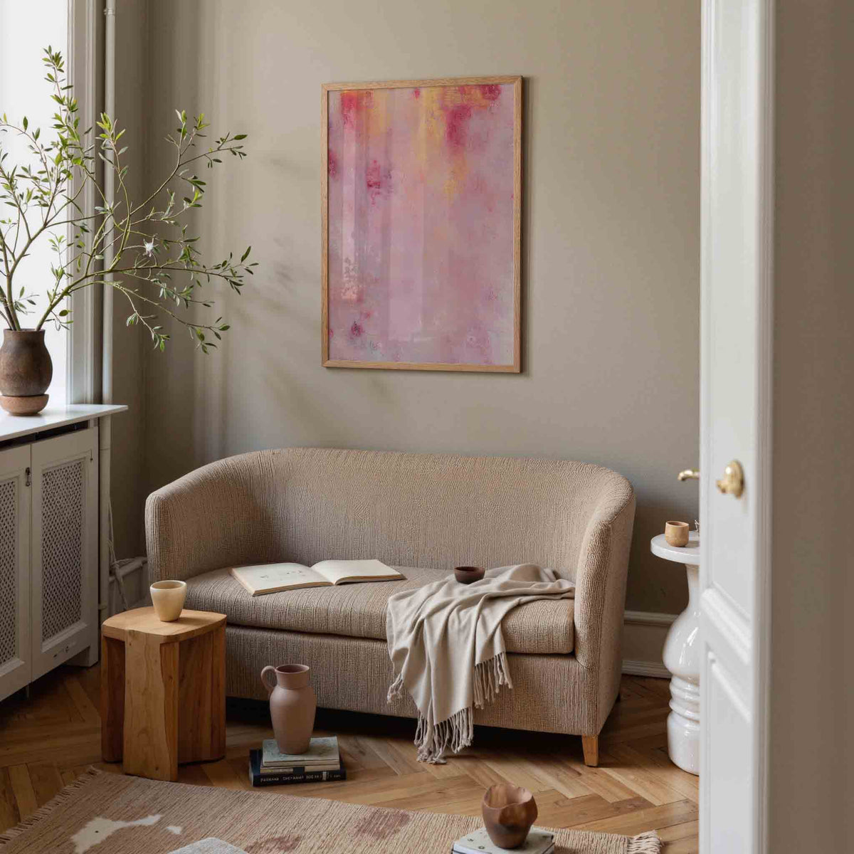 Roze en gele abstracte – illustratie poster in staand formaat