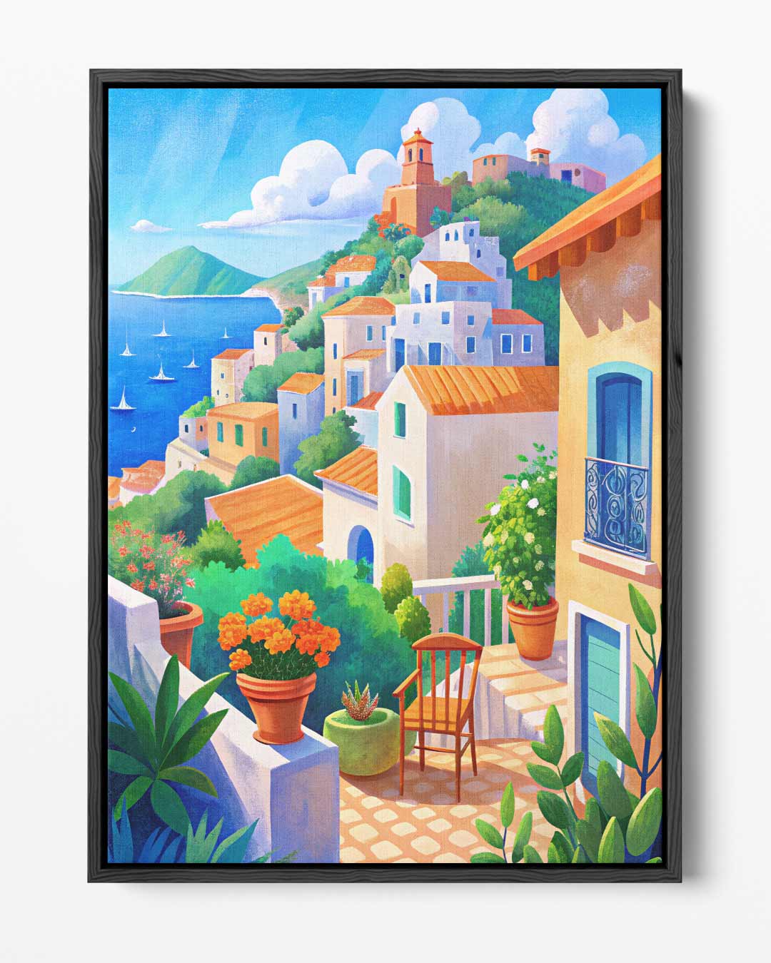 Zonnige Mediterrane Terras – portret kunstwerk als wanddecoratie
