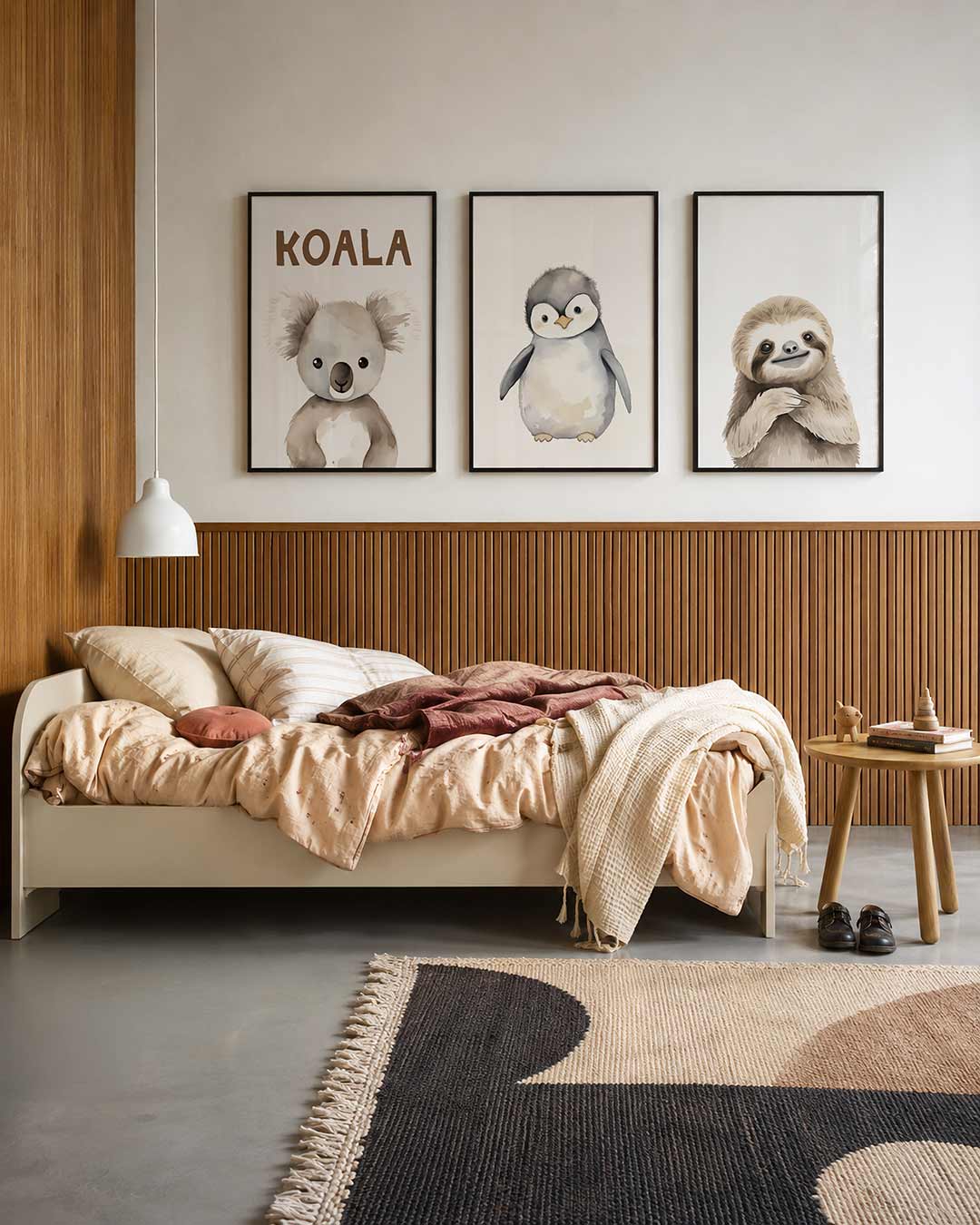 Zachte koala driedelige posterset – een schattige koala met pluizige oren en zachte kleuren