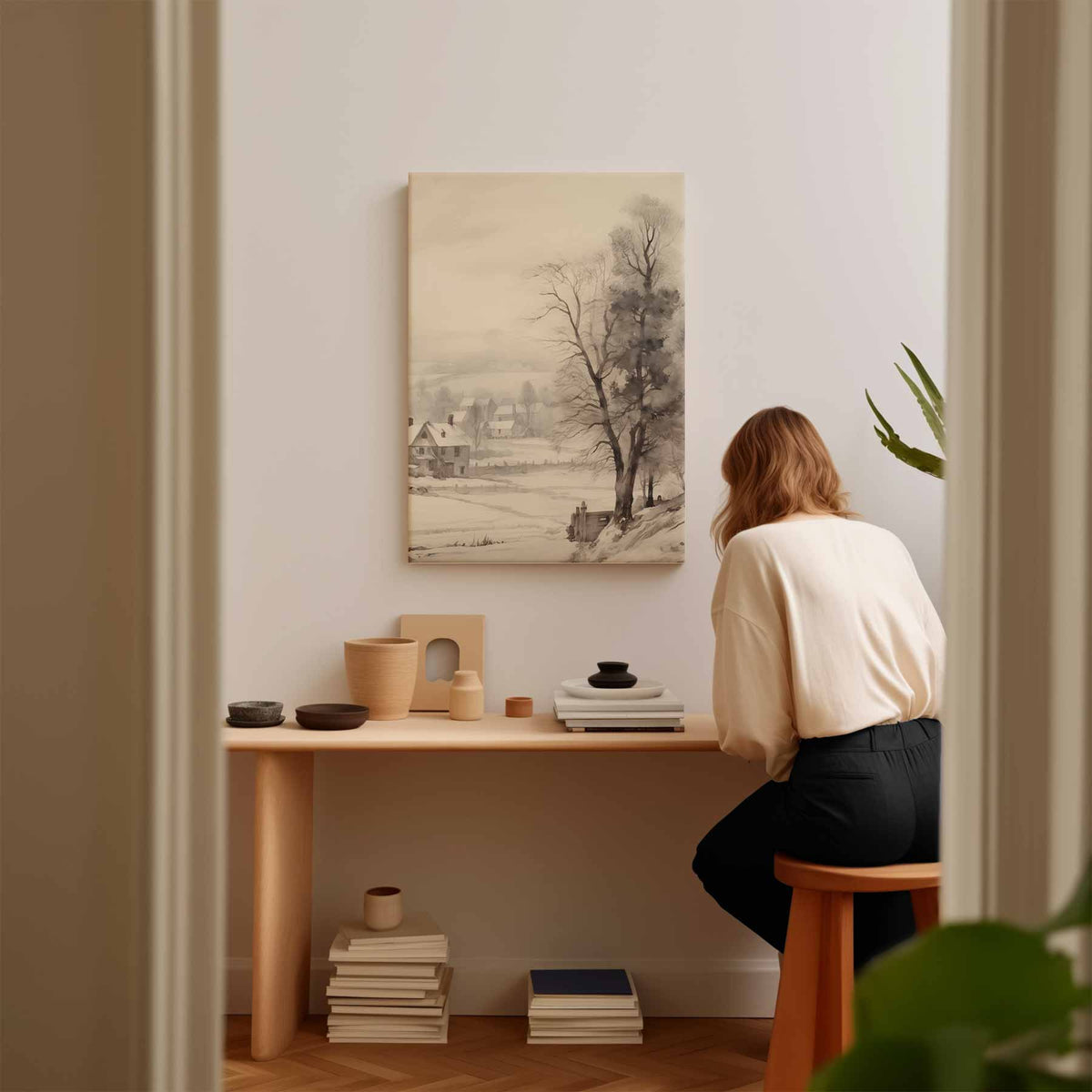 Winterse Rustieke Idylle – canvas kunstwerk als wanddecoratie