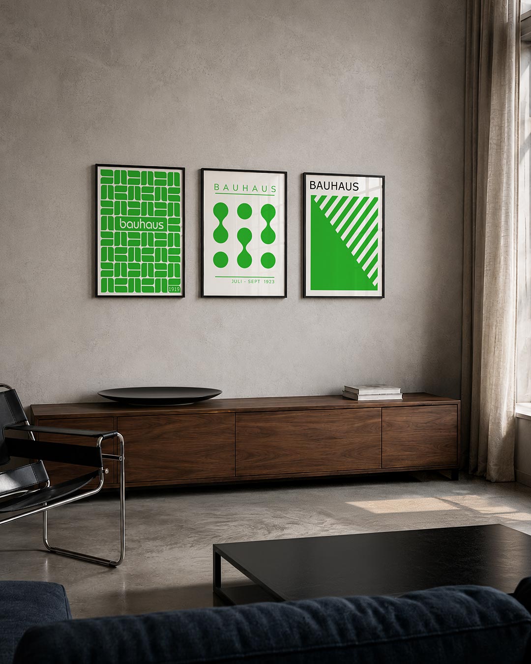 Groene vormenstructuur driedelige posterset – deze posterset in drie delen toont een levendig patroon van groene