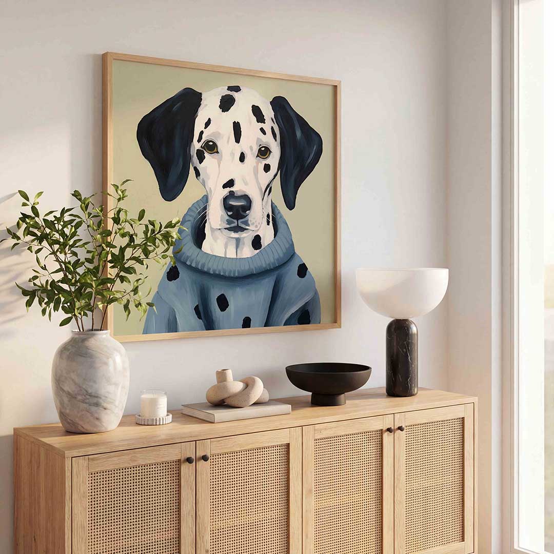 Dalmatier in trui – dierenillustratie als vierkante poster