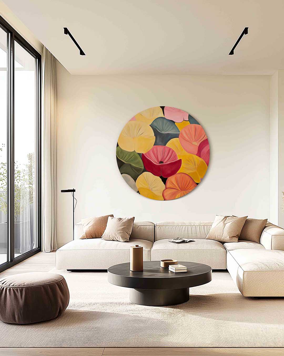 Bloemenpracht – kleurrijke muurcirkel als ronde wanddecoratie
