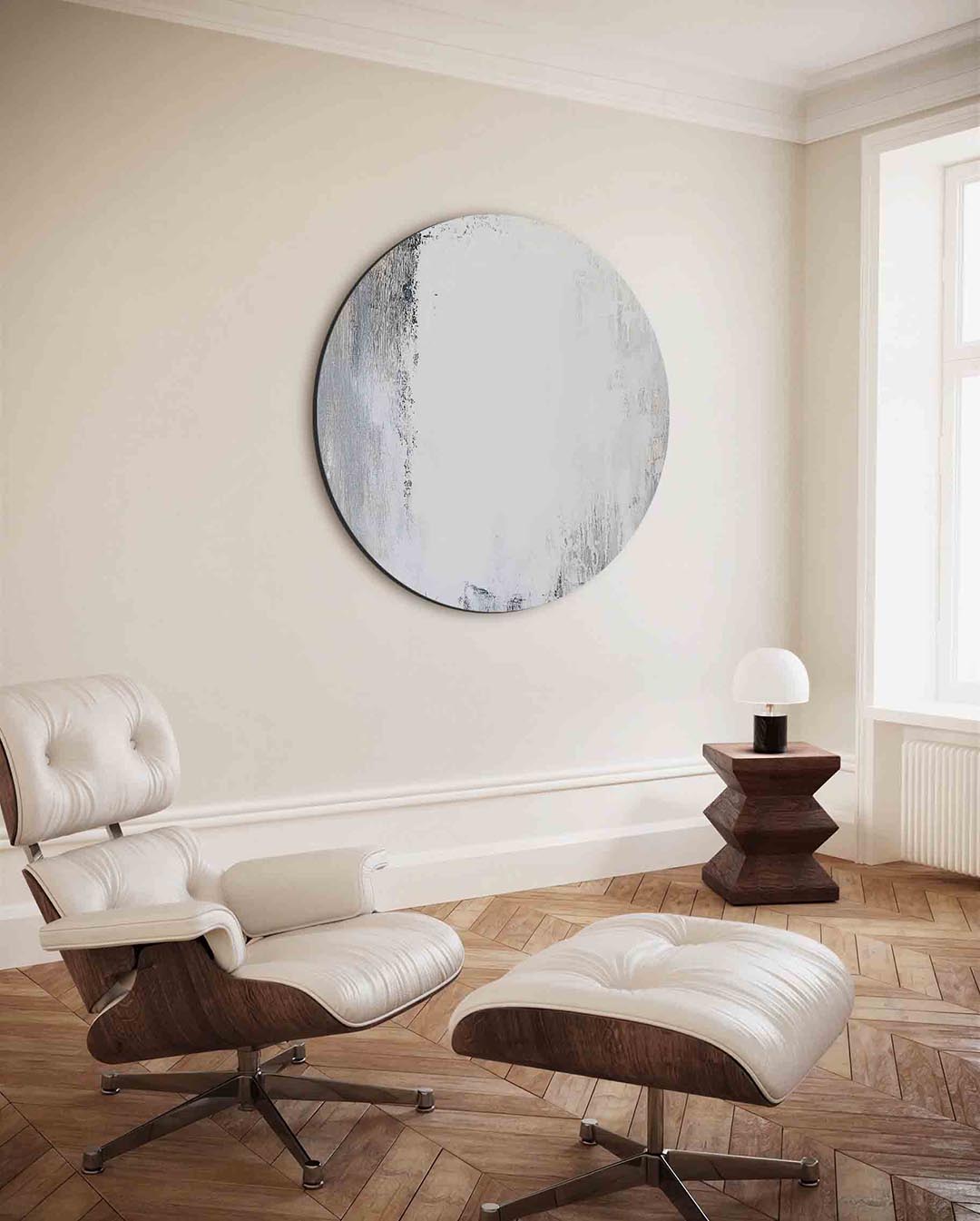 Abstracte grijze – ronde wanddecoratie met abstract ontwerp