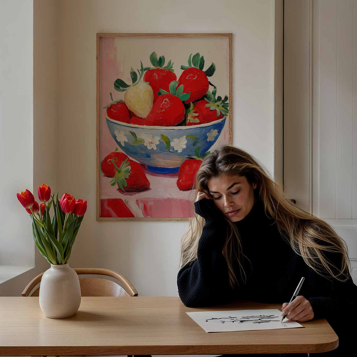 Aardbeien in Kunstzinnige Kom – keuken portret poster, afbeelding 7