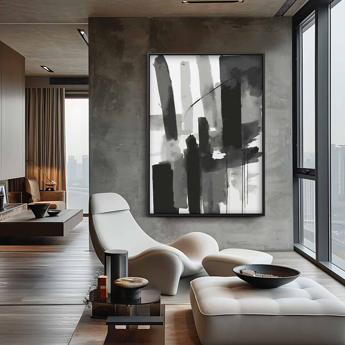 Moderne Sluier van Zwart & Wit – canvas wanddecoratie in portret formaat
