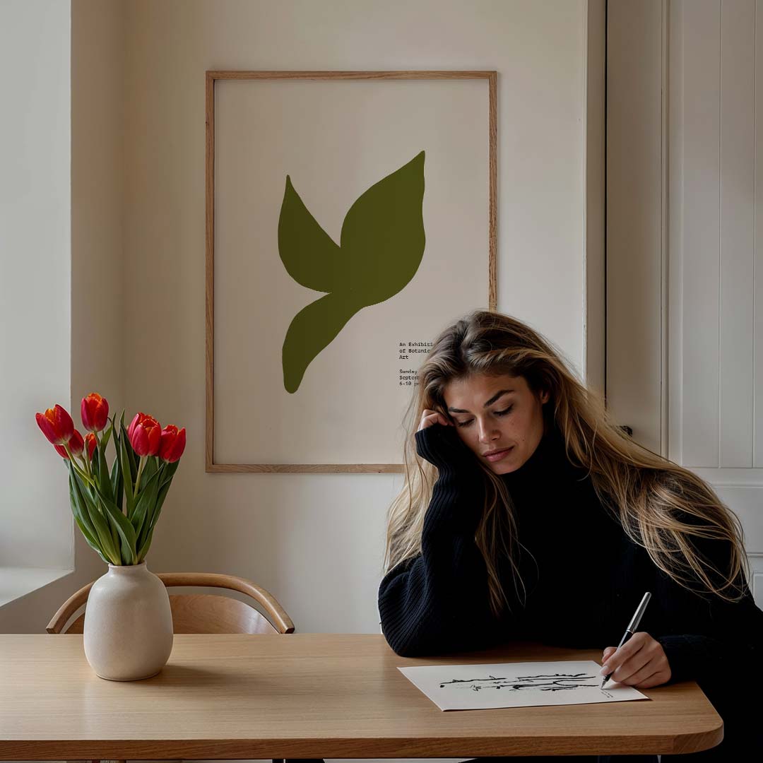 Botanische Kunsttentoonstelling – staande muurposter met kleurrijke abstracte vormen