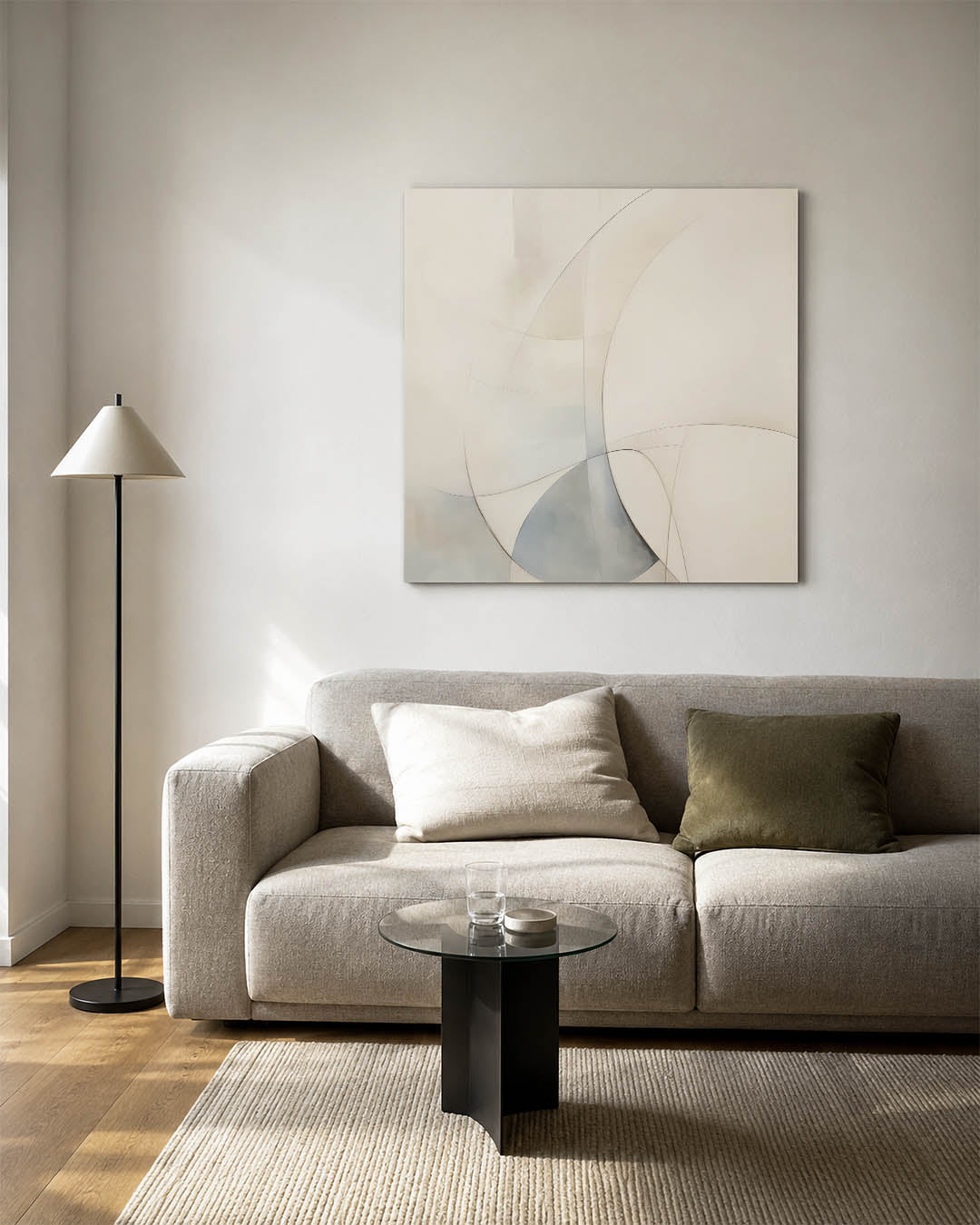 Zachte lijnen compositie kunstwerk – vierkante wanddecoratie – dit kunstwerk toont vloeiende lijnen en zachte overgangen in