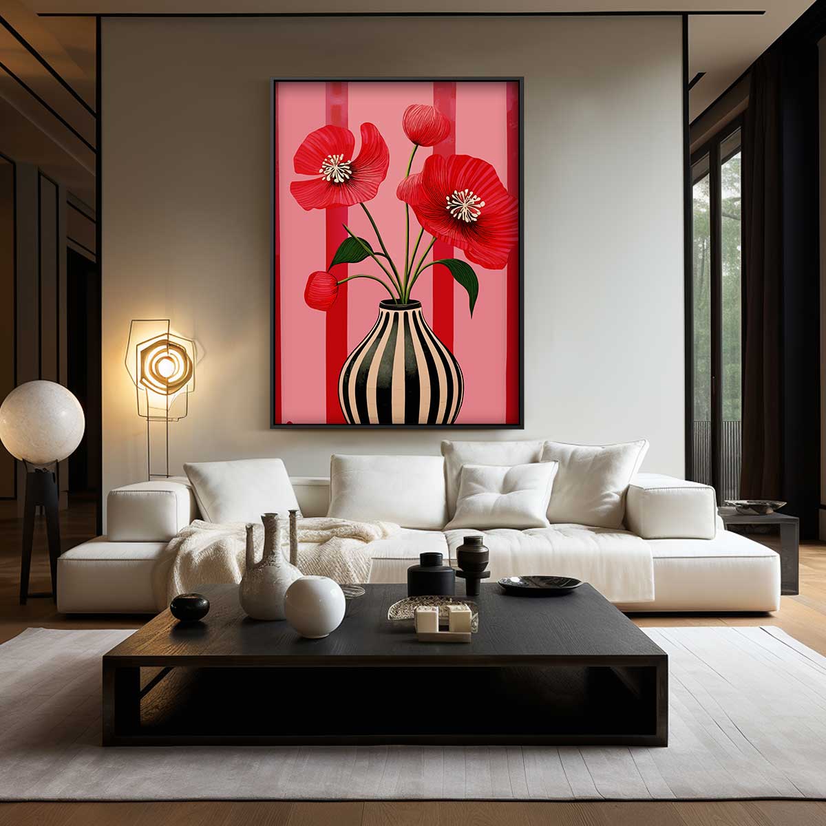 Vaas Met Rood Klaprozen – dibond wanddecoratie in staand formaat