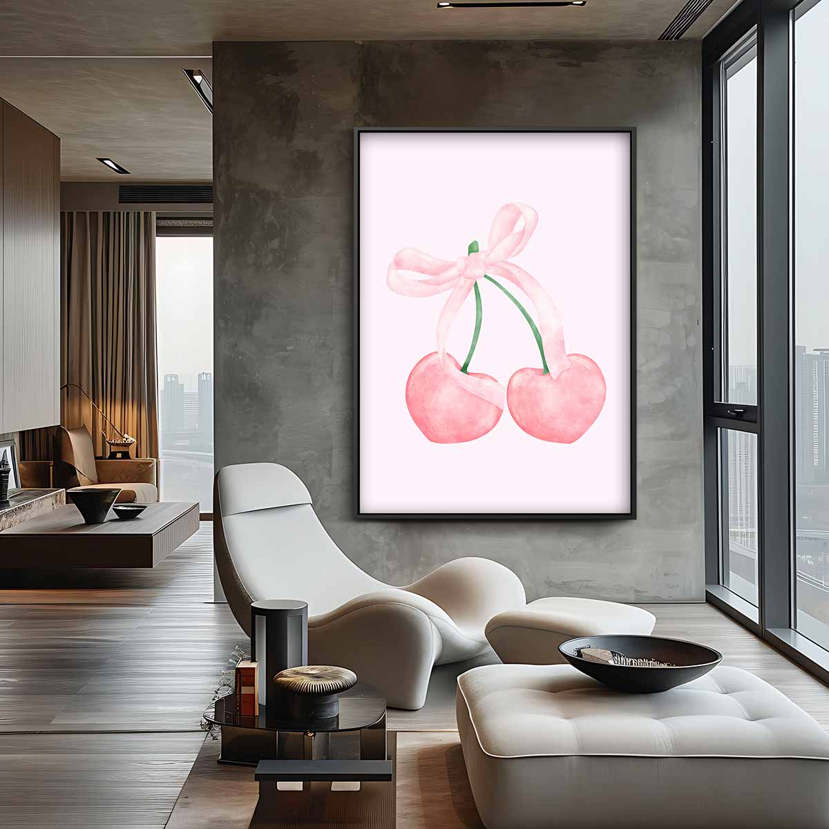 Zachte Kersen met Strik – staand kunstwerk voor modern interieur