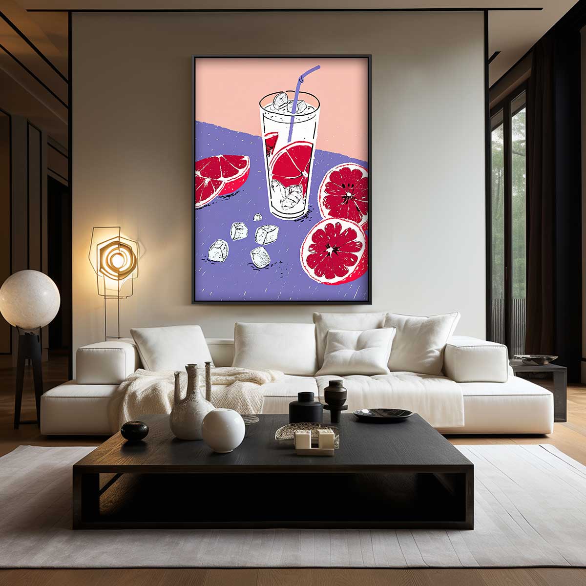 Zomers Grapefruit Avontuur – kunstwerk met zwarte baklijst