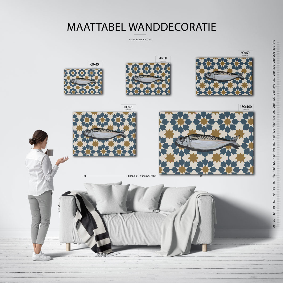 Vis op patroon – kunstwerk op canvas, dibond of plexiglas
