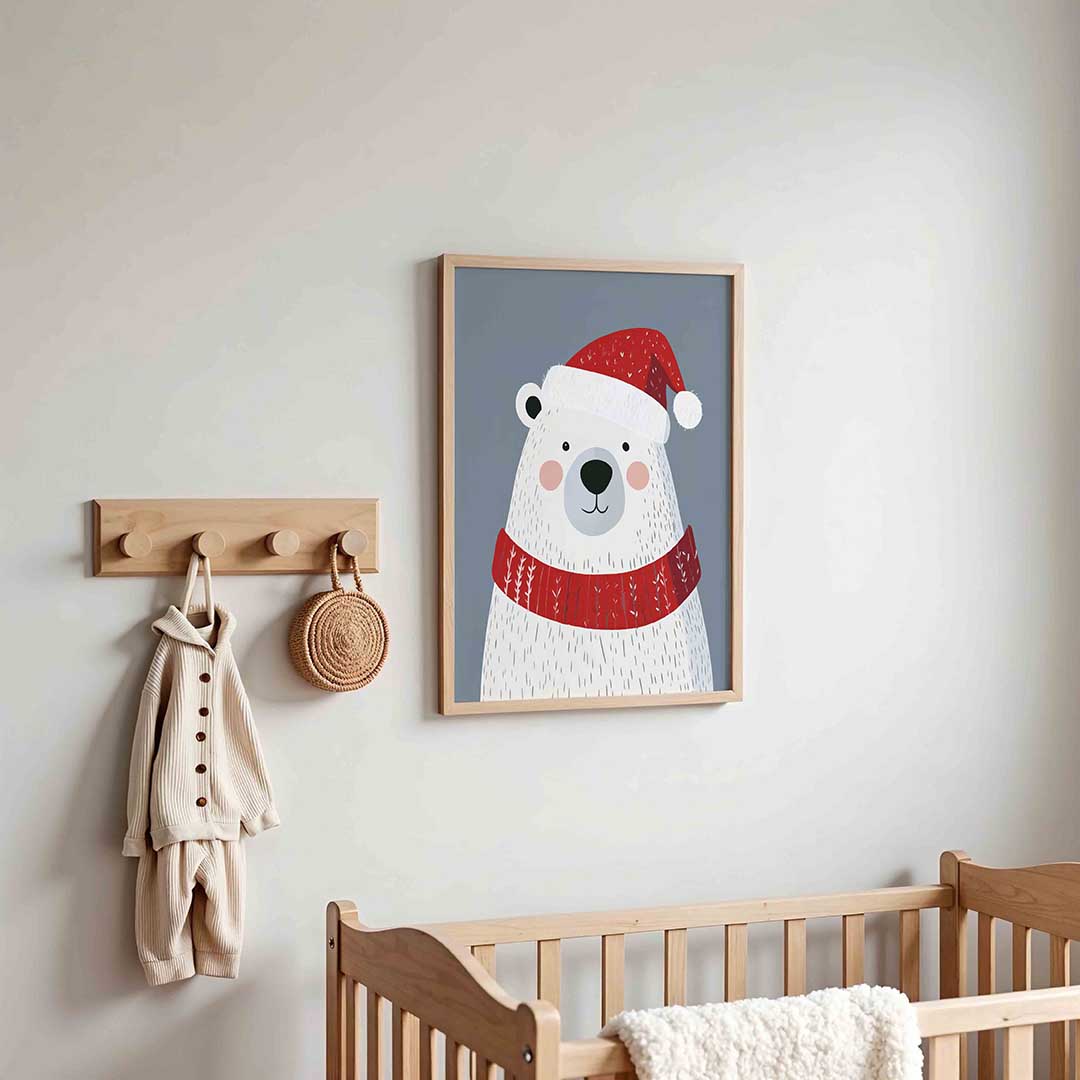 Ijsbeer met kerstmuts – kinderposter in staand formaat