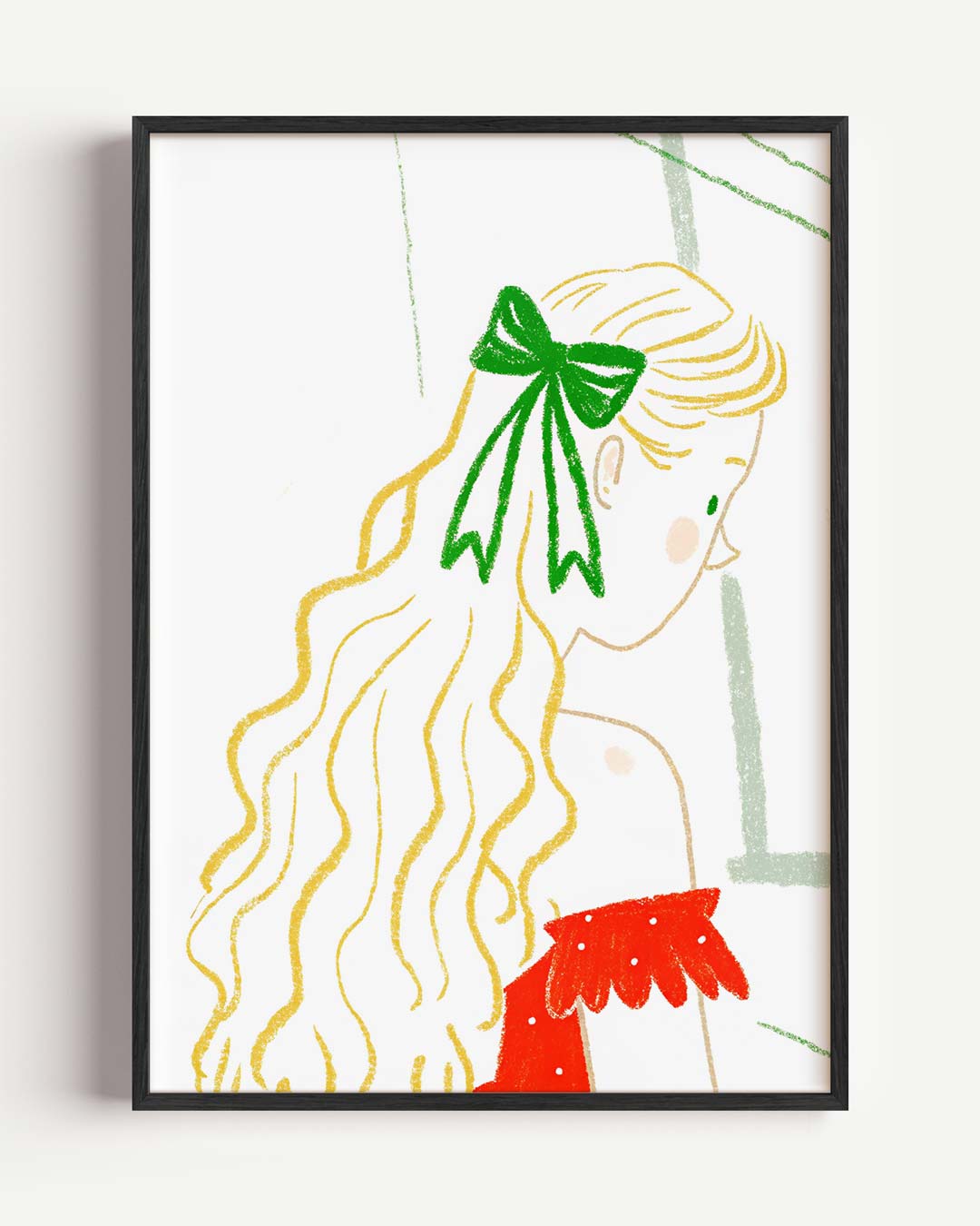 Dromerige Illustratie Van Meisje Met Strik – zomer portret poster als wanddecoratie