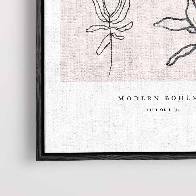Moderne Boho Lijntekening Bloemen – dibond kunstwerk als wanddecoratie
