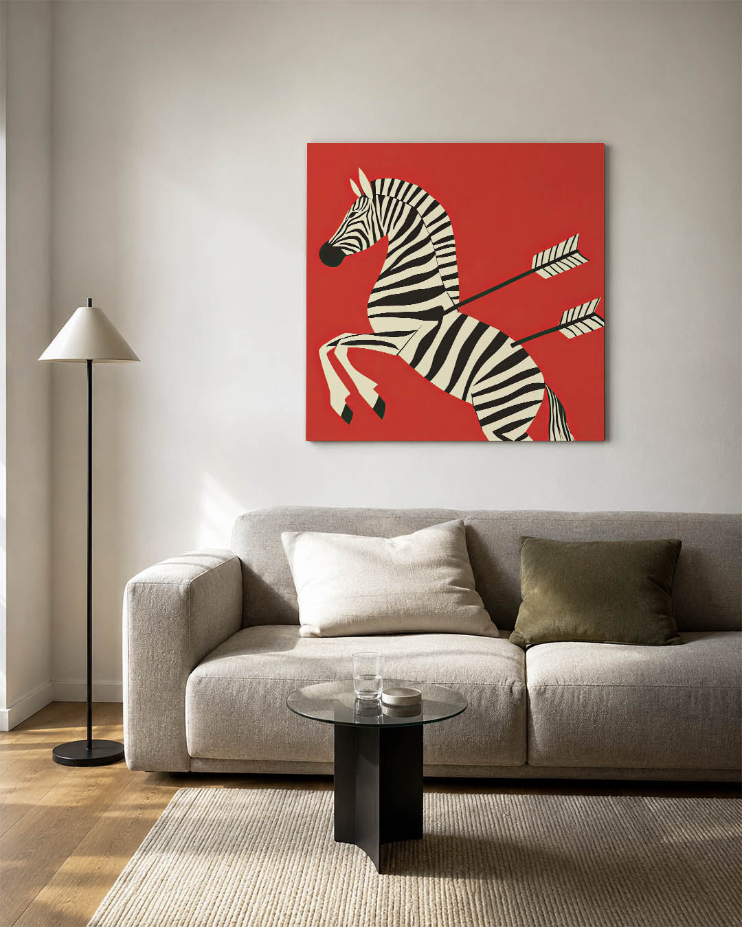 Gestreepte zebra illustratie kunstwerk – detailweergave – dit toont een zebra met zwarte en witte strepen op een rode