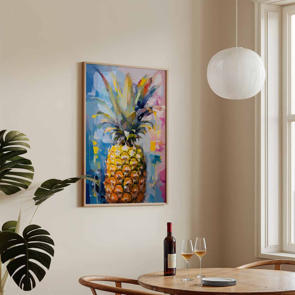 Kleurrijke Ananas Expressie – keukenposter in staand formaat