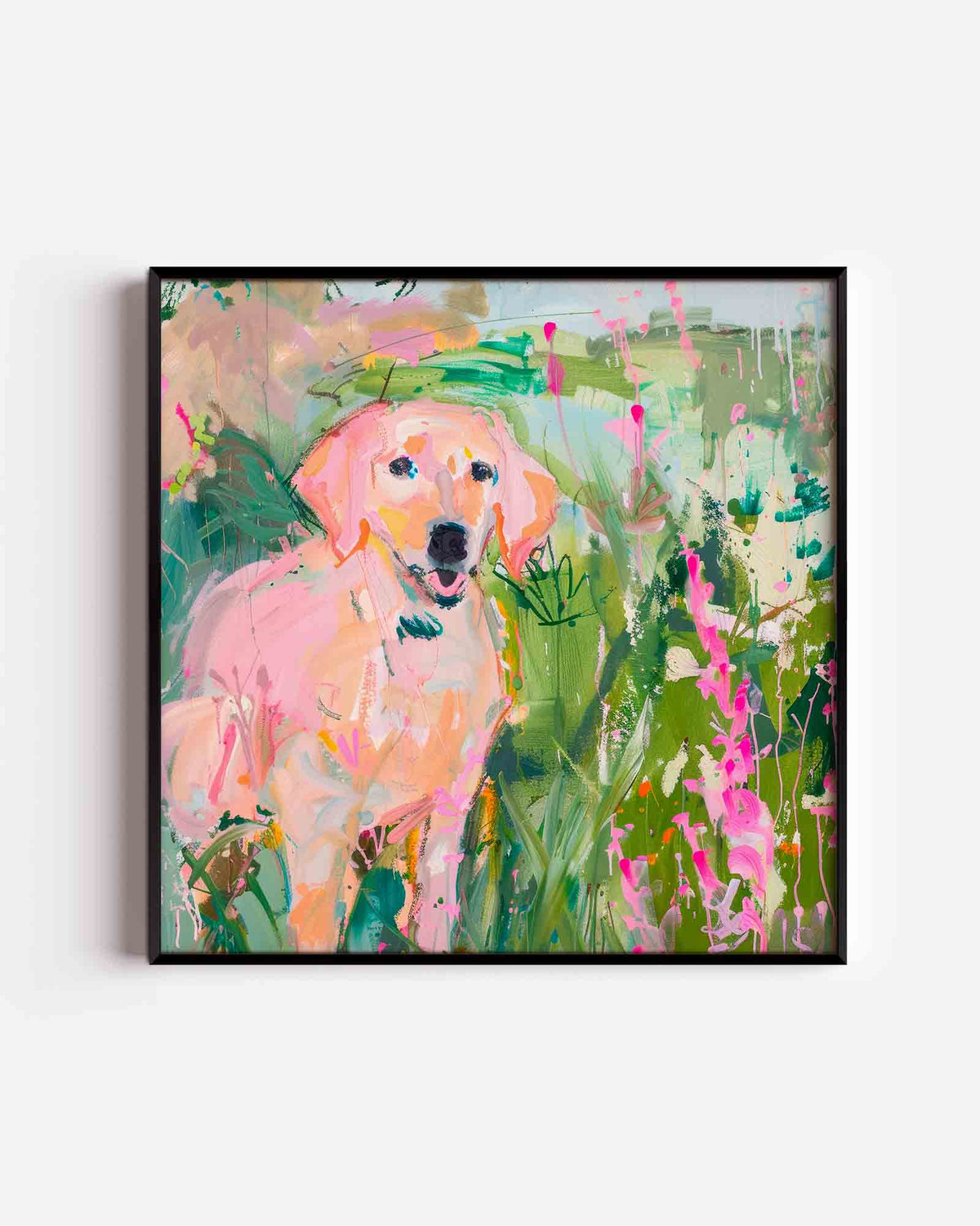 Hond in kleurrijke natuur – kleurrijke illustratie poster als wanddecoratie