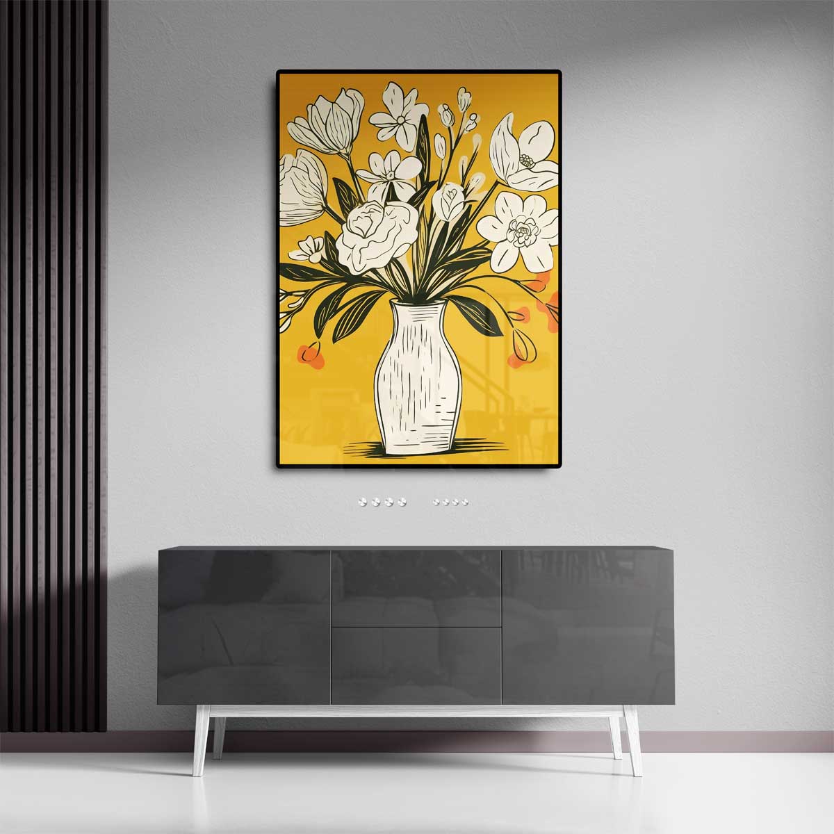 Tijdloze Bloemenvazen Illustratie – staande wandkunst voor woonkamer of interieur