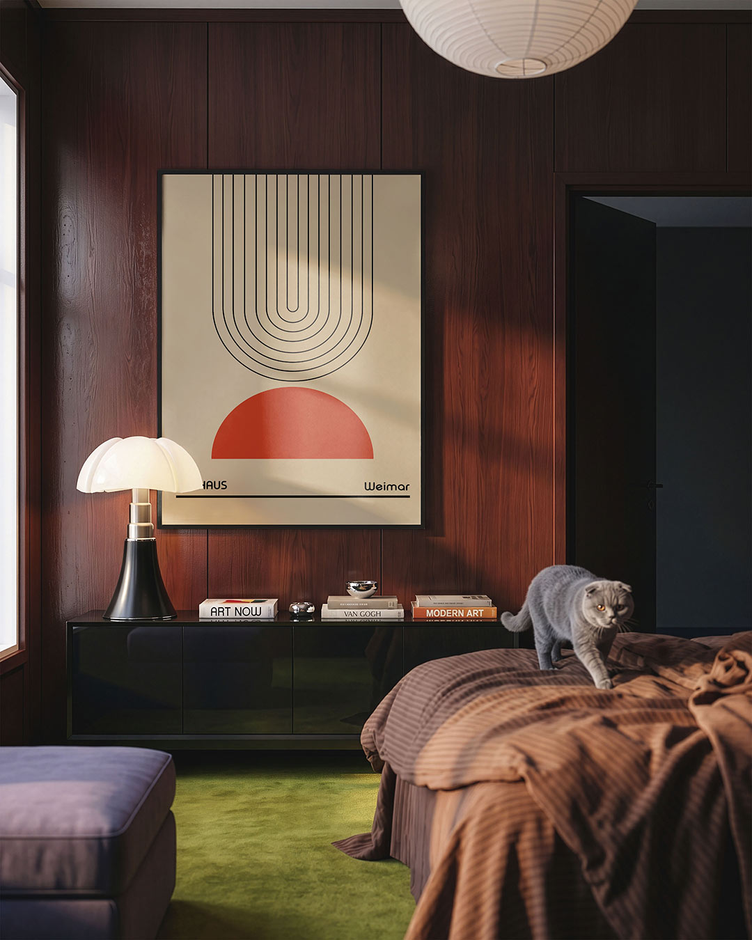 Lijnen en halfrond – geometrische Bauhaus poster in staand formaat