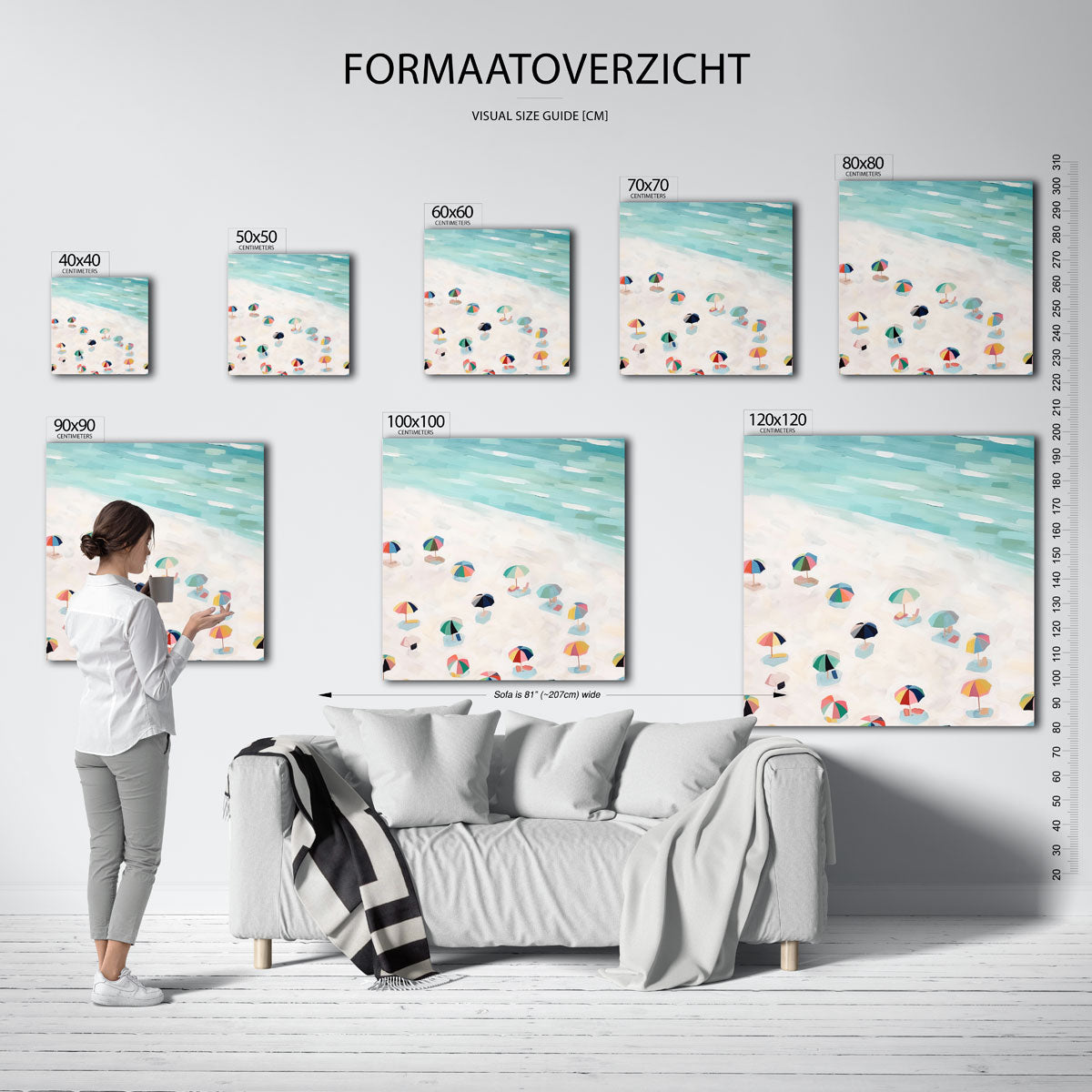 Strand met parasols – vierkante muurposter voor keuken of eethoek