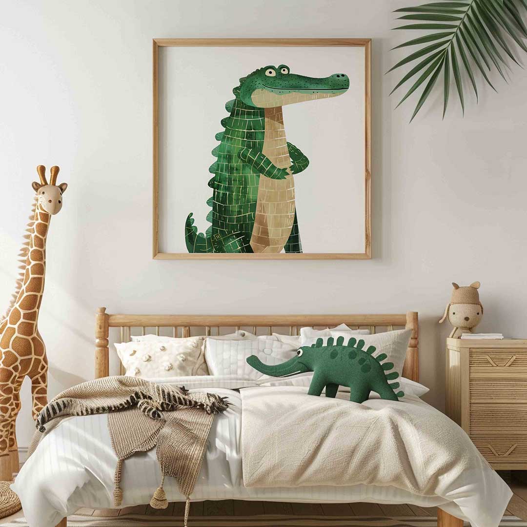 Groene krokodil – vierkante kinderkamer wanddecoratie van WallArtistic