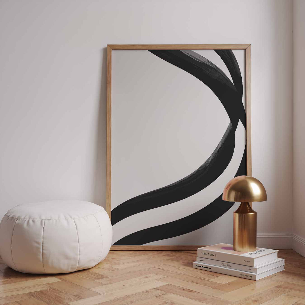 Zwarte en Witte Golvende Vormen – staande kleurrijke abstracte wanddecoratie van WallArtistic