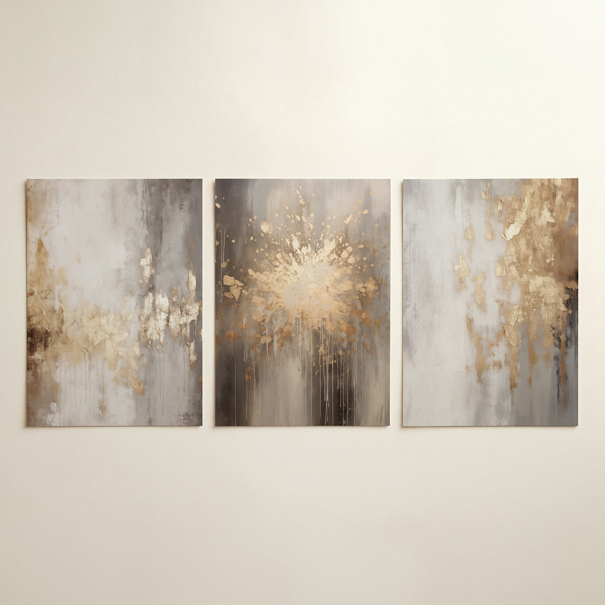 Gouden vervaging – deze posterset in drie delen toont een subtiele mix van goud en grijs, met – weergave 4