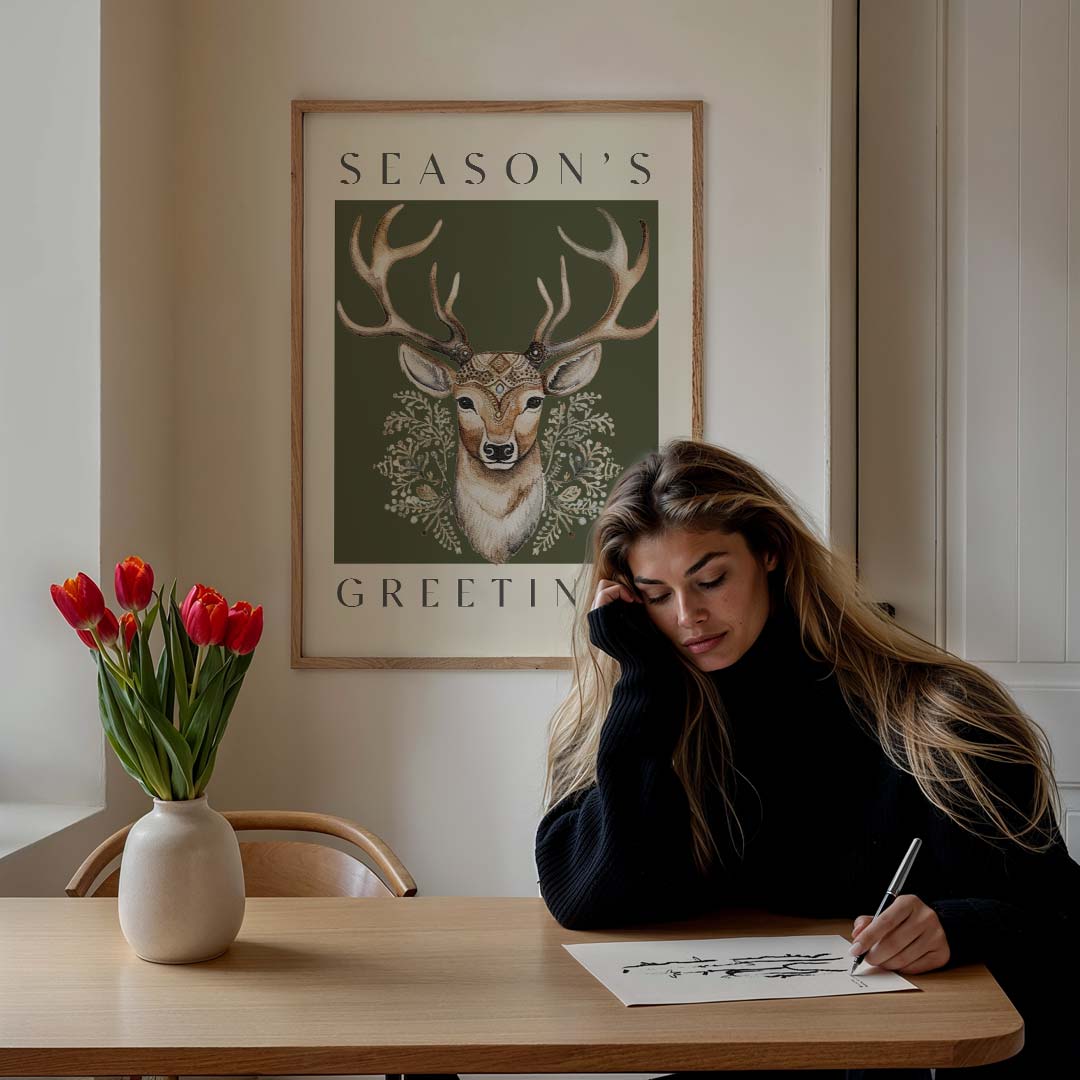 Warme Wintergroet Hert – feestelijke wandkunst als portret poster